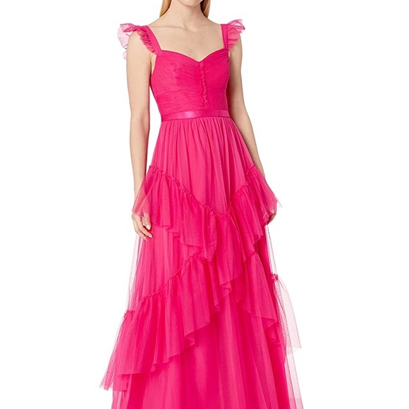 bcbg tulle gown flamingo pink